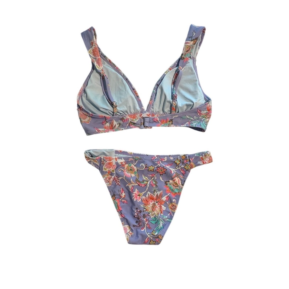 Purple Floral Paisley Crochet Lace Trim Two Piece Bikini Set Boho Swimwear Sz M - Picture 4 of 6